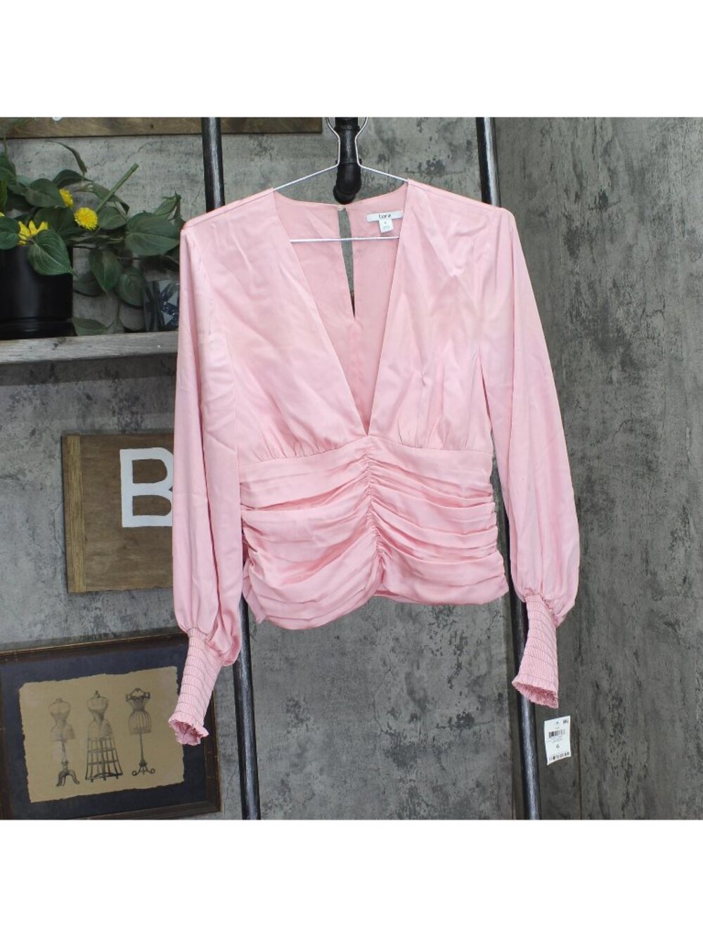 Bar III Womens Satin V-Neck Ruched Blouse 100143298 Pink 6